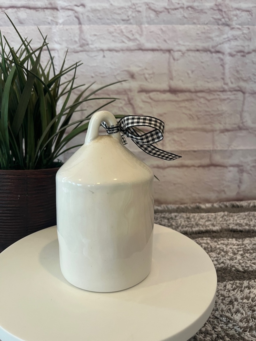 RAE DUNN Cream 'Baby Bird' Ceramic Birdhouse with Gingham Bow - Picture 3 of 5